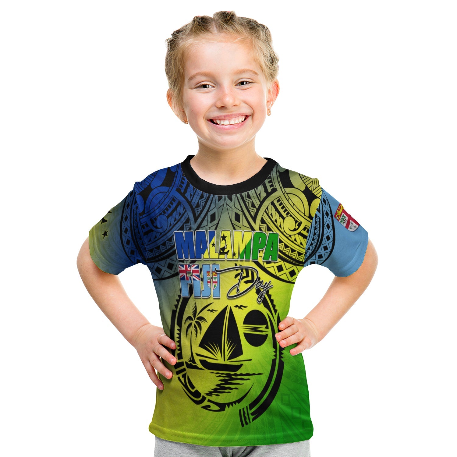 Malampa Fiji Day T Shirt KID Flags Mix Style LT7 Youth XL Size14 - Polynesian Pride