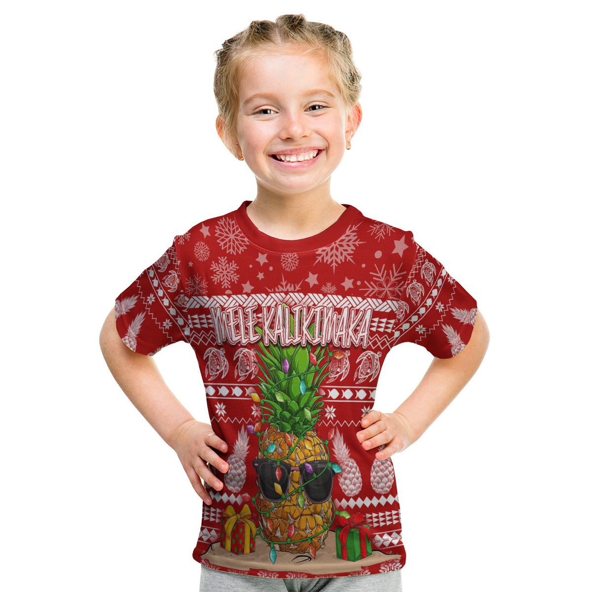 Hawaii Christmas T Shirt KID Mele Kalikimaka - Pineapple LT7 - Polynesian Pride