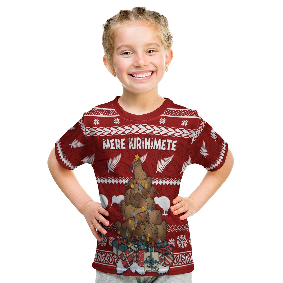 New Zealand T Shirt KID Mere Kirihimete - Kiwi Xmas Tree LT7 Youth XL Size14 - Polynesian Pride