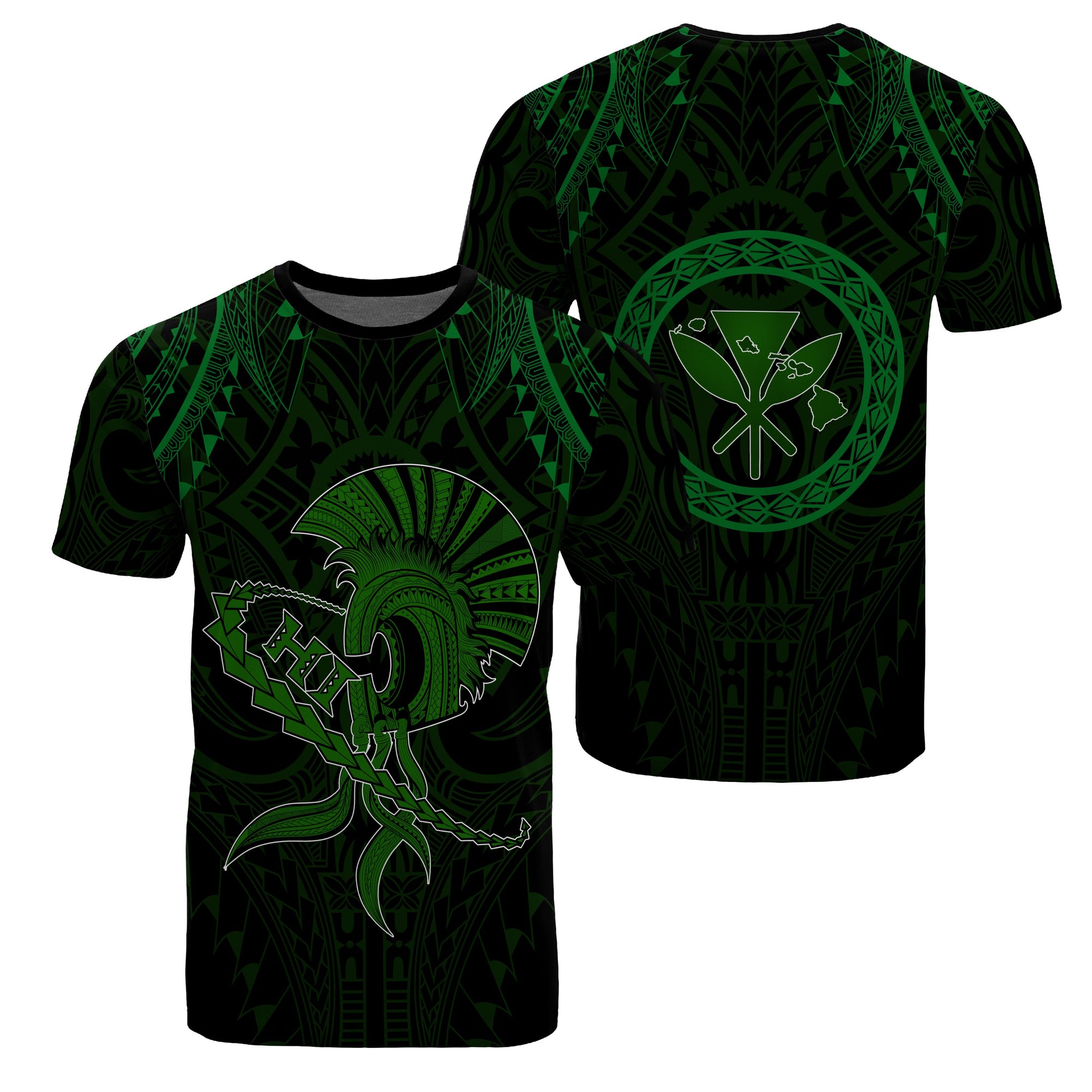 Hawaii Warrior Kanaka Polynesian T Shirt Rob Style Unisex Green - Polynesian Pride