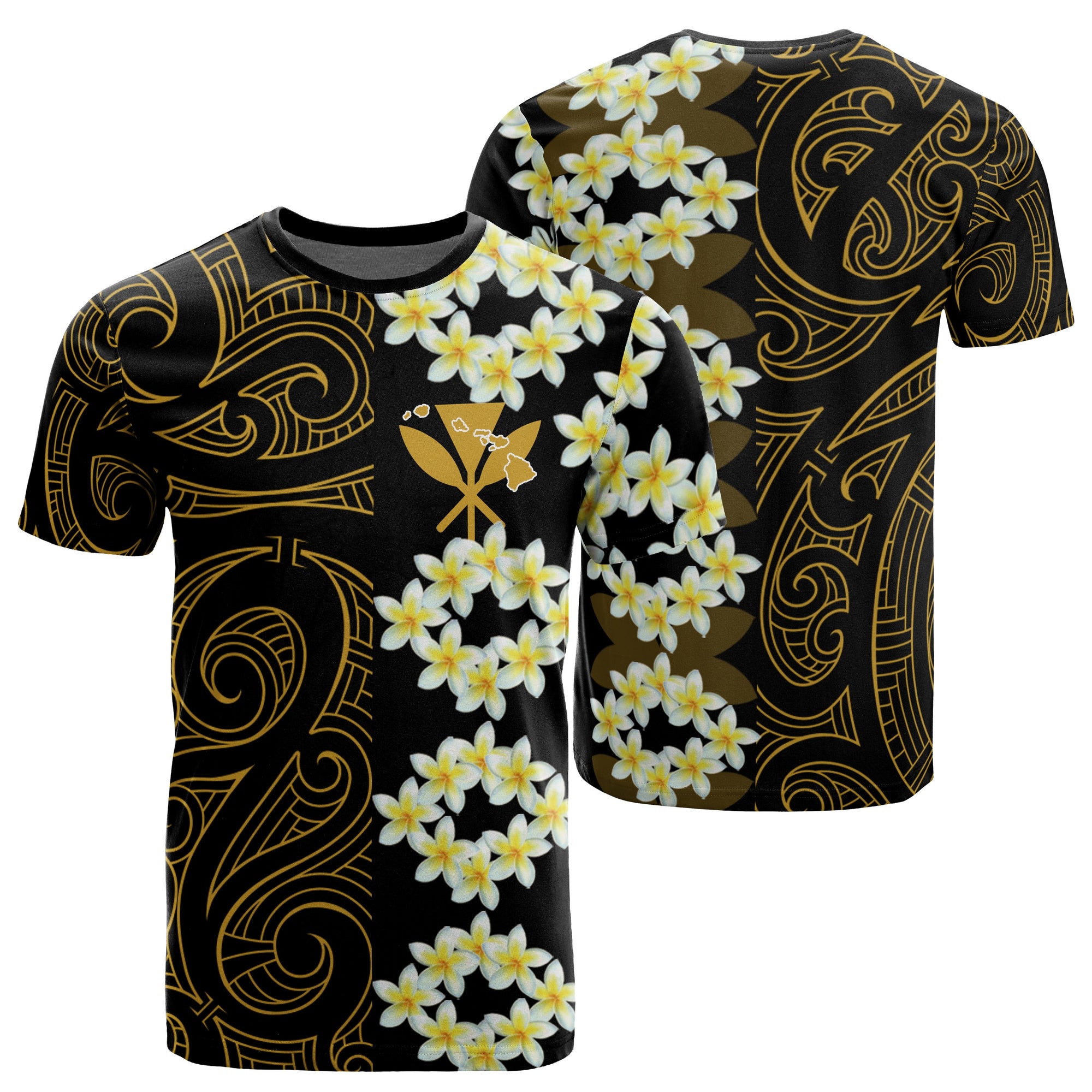 Hawaii Plumeria Kanaka Polynesian T Shirt Curtis Style Gold Unisex Gold - Polynesian Pride