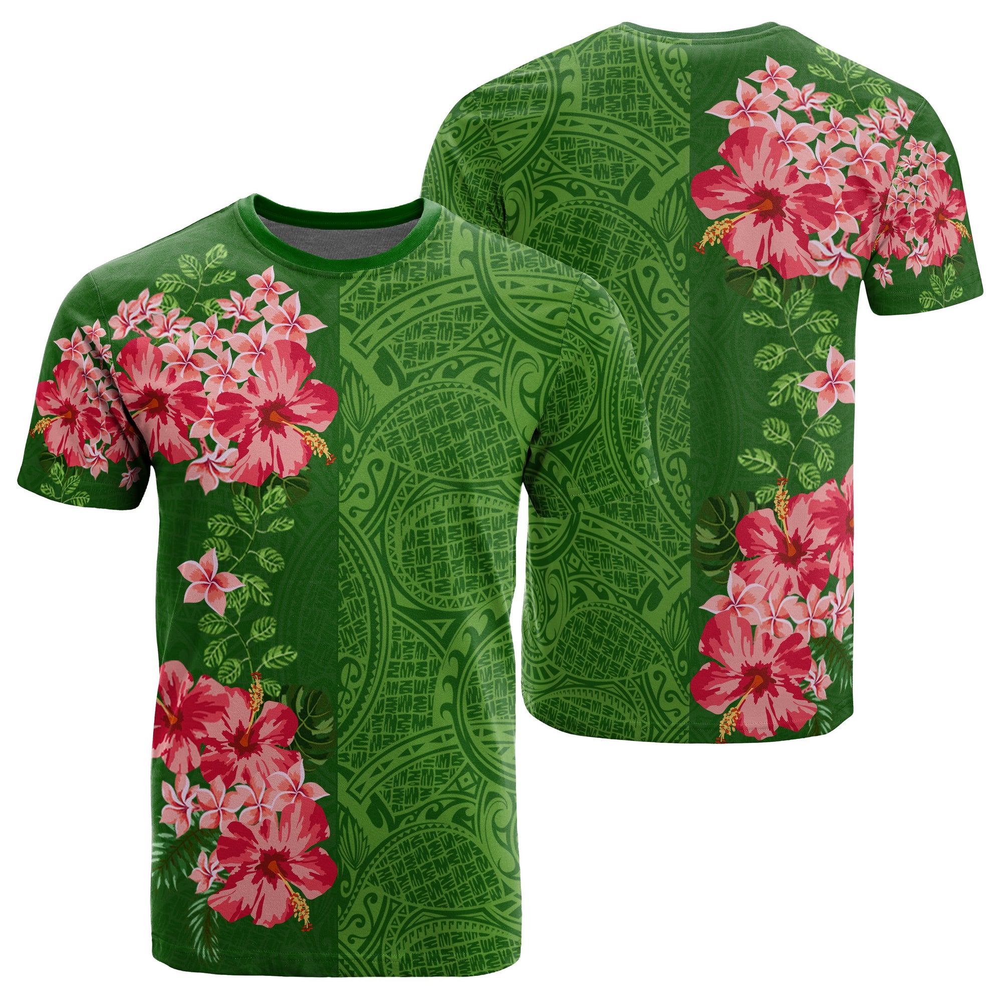 Hawaii Hibiscus Flower Polynesian T Shirt Curtis Style Green Unisex Green - Polynesian Pride