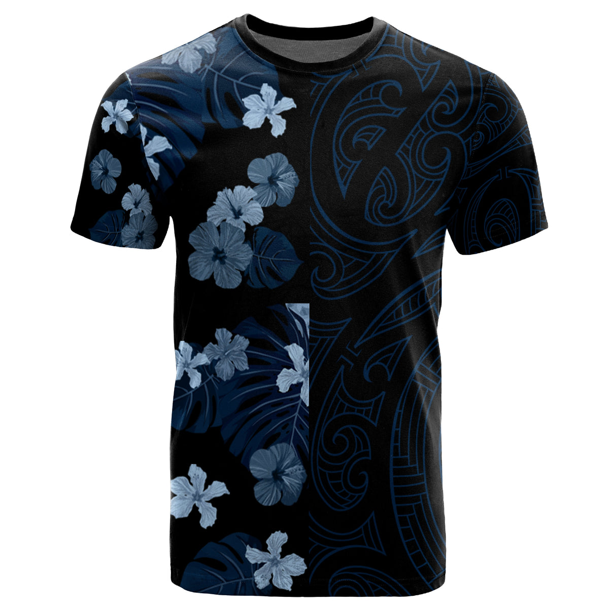 Hawaii Tropical Flower Polynesian T Shirt Curtis Style Indigo - Polynesian Pride