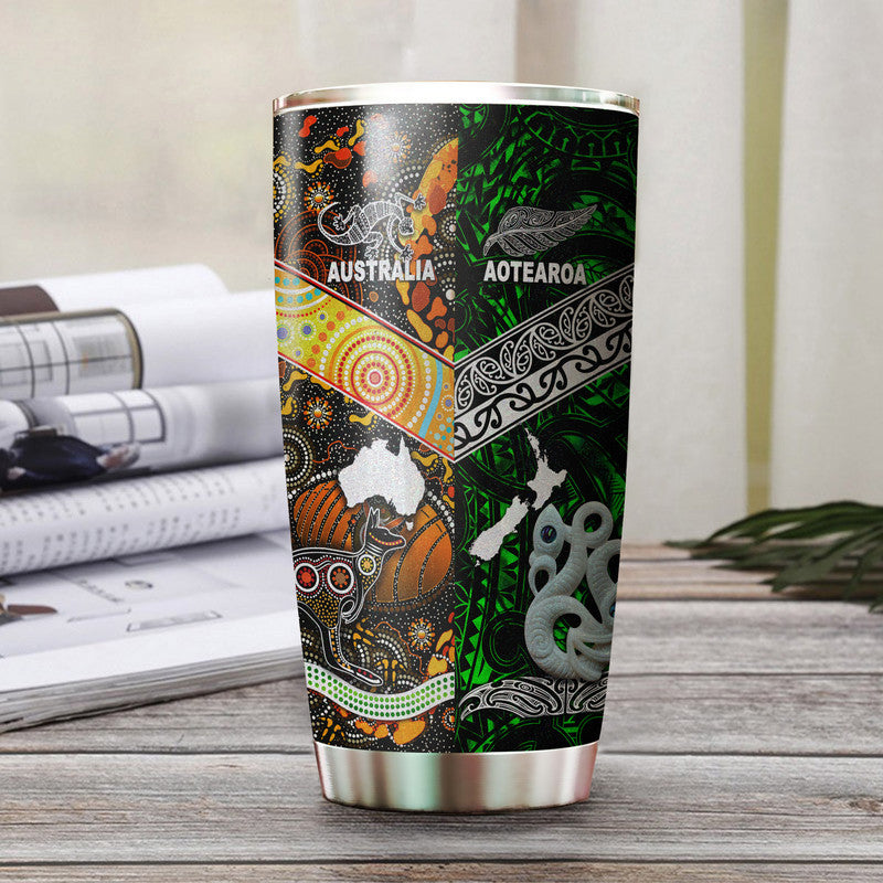 New Zealand Maori Aotearoa And Australia Aboriginal Tumbler Together - Green LT8 Green - Polynesian Pride