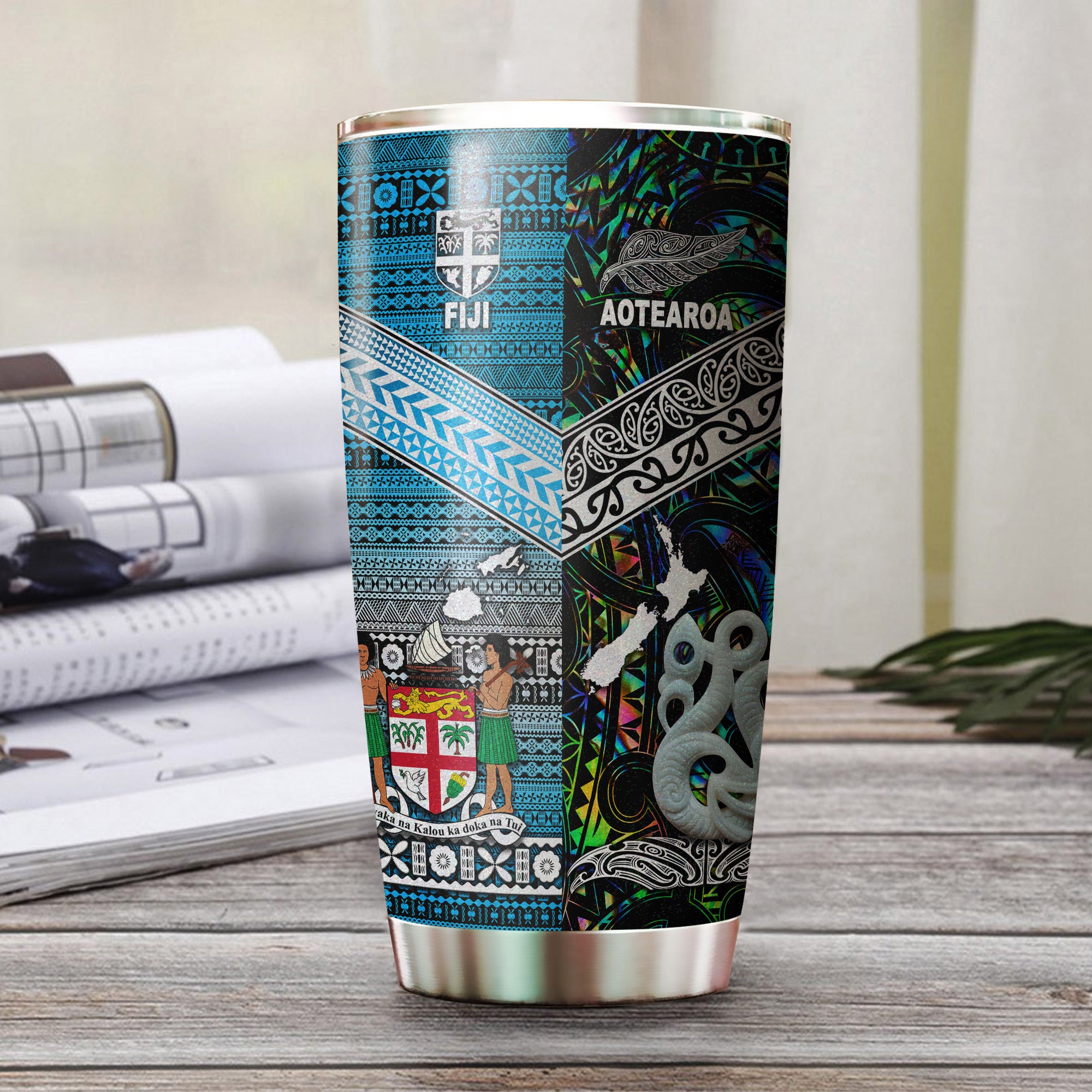 New Zealand And Fiji Tumbler Together - Paua Shell LT8 - Polynesian Pride