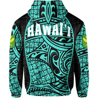 Polynesian Kanaka Maoli Hawaii Zip Hoodie Turquoise Gel Style - Polynesian Pride