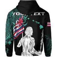 Personalized Hawaii Map Polynesian Warrior Ikaika Hoodie Zip William Style Turquoise - Polynesian Pride