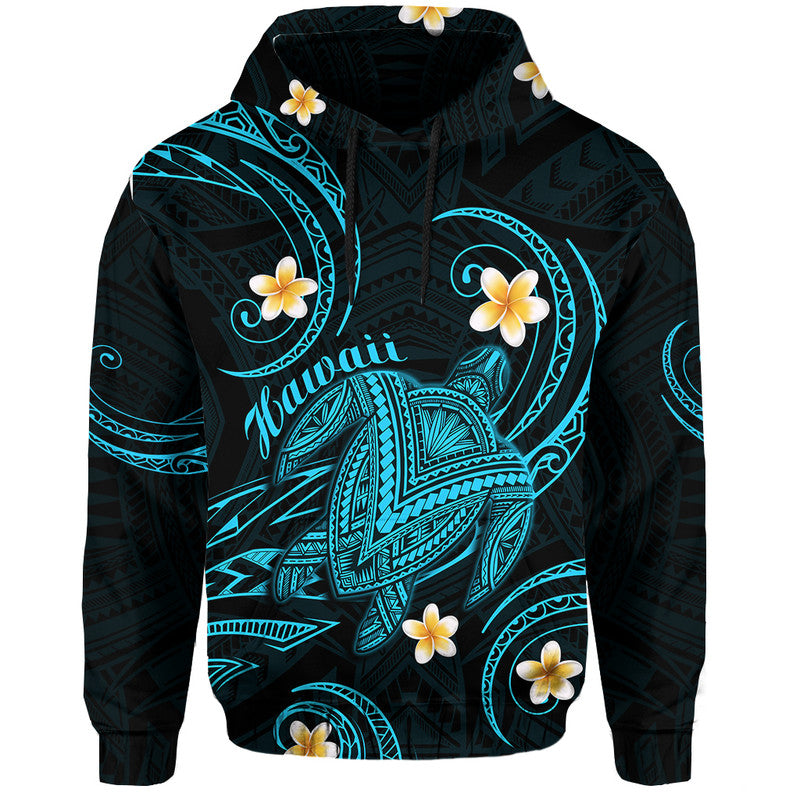 Hawaii Hoodiean Turtle Plumeria Mixed Polynesian Turquoise Style LT9 Hoodie Turquoise - Polynesian Pride