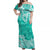 Polynesian Off Shoulder Long Dress Tapa Plumeria Style - Turquoise LT7 Women Turquoise - Polynesian Pride