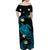 Hawaii Women Off Shoulder Long Dress Hawaiian Turtle Plumeria Mixed Polynesian Turquoise Style LT9 - Polynesian Pride