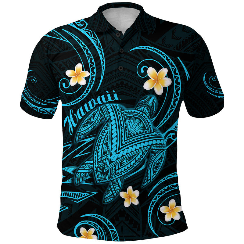 Custom Hawaii Polo Shirt Hawaiian Turtle Plumeria Mixed Polynesian Turquoise Style LT9 Adult Turquoise - Polynesian Pride