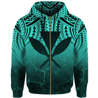 Hawaii Polynesian Kanaka Map Eruption Hoodie Zip Roman Style Turquoise - Polynesian Pride