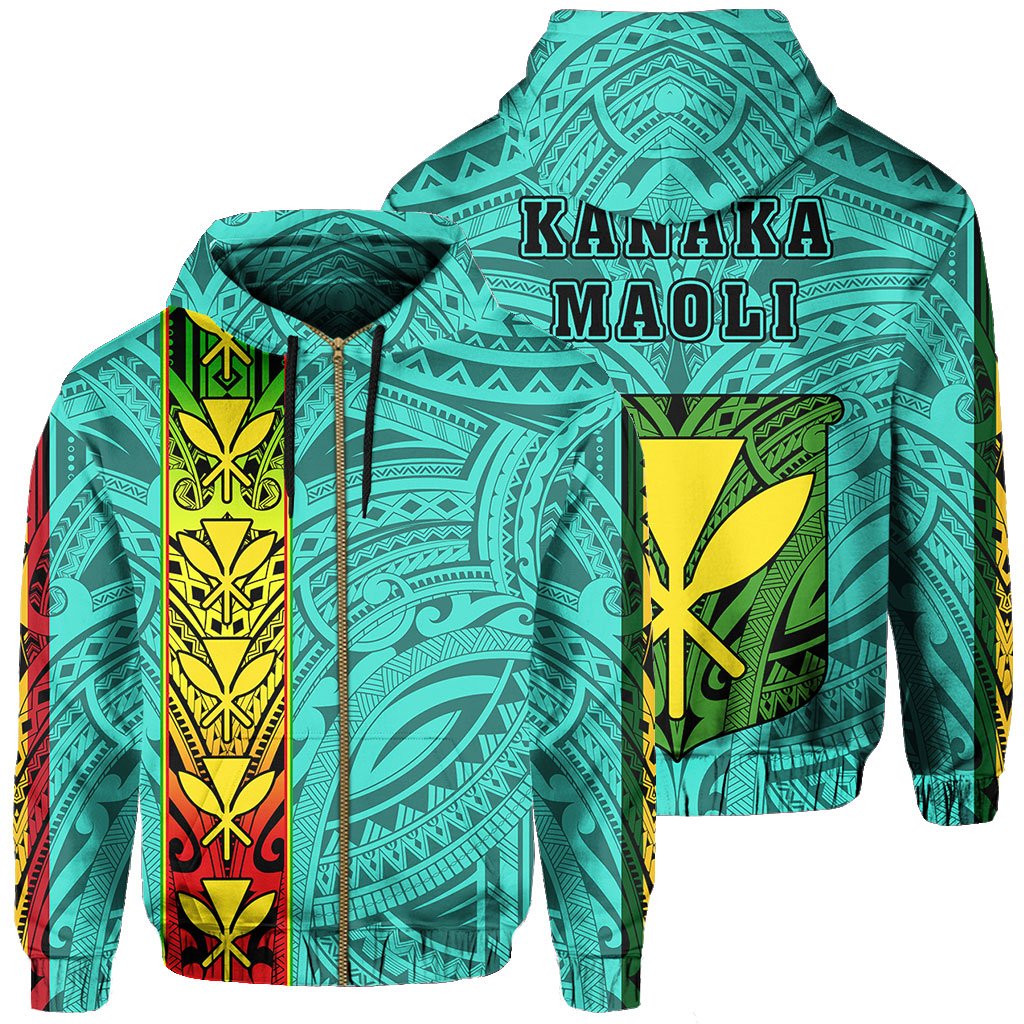 Polynesian Kanaka Flag Kanaka Maoli Hawaii Zip Hoodie Turquoise Unisex Turquoise - Polynesian Pride