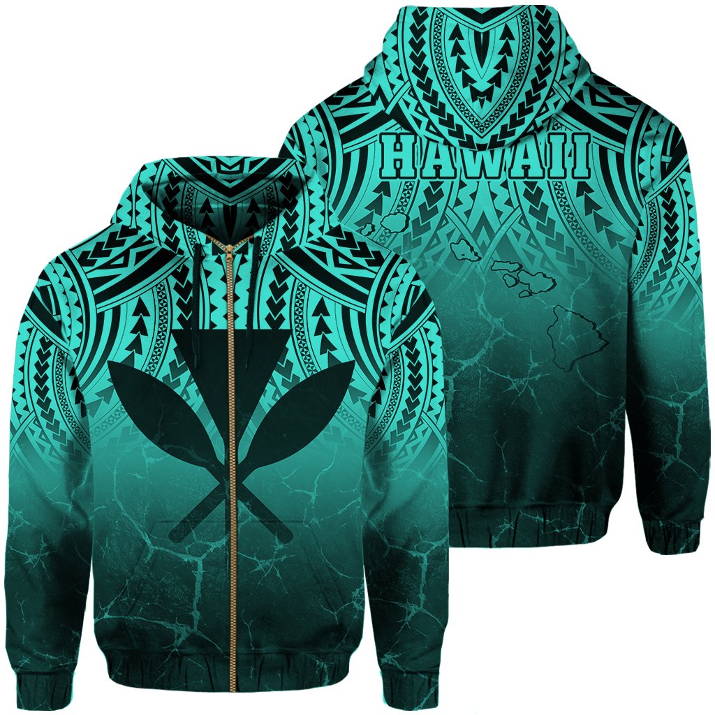 Hawaii Polynesian Kanaka Map Eruption Hoodie Zip Roman Style Turquoise Unisex Turquoise - Polynesian Pride