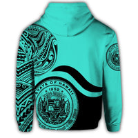 Hawaii Coat of Arms Hoodie Waveshape Style Turquoise - Polynesian Pride