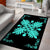 Hawaiian Quilt Maui Plant And Hibiscus Pattern Area Rug - Turquoise Black - AH - Polynesian Pride