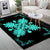 Hawaiian Quilt Maui Plant And Hibiscus Pattern Area Rug - Turquoise Black - AH - Polynesian Pride