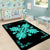 Hawaiian Quilt Maui Plant And Hibiscus Pattern Area Rug - Turquoise Black - AH - Polynesian Pride