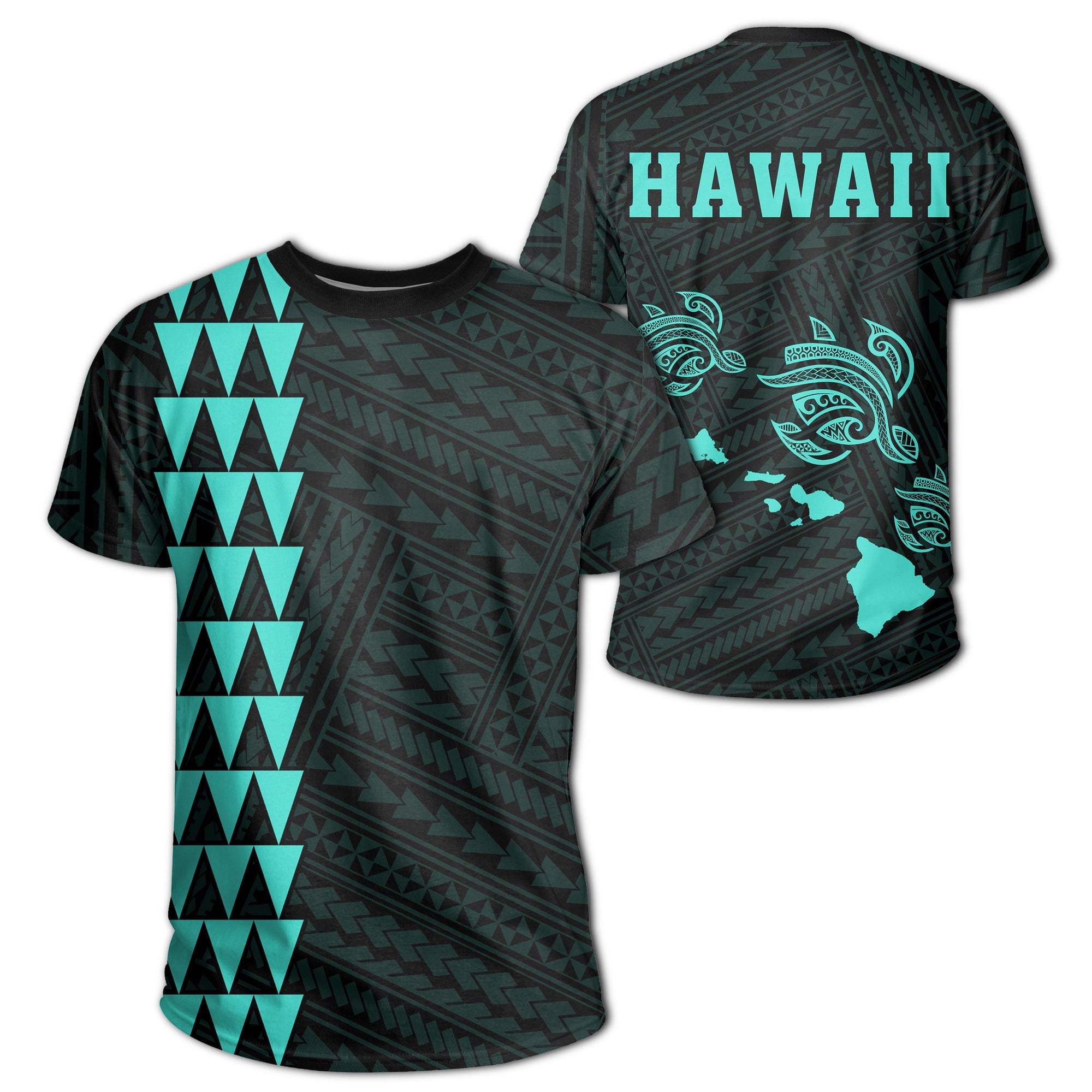 Hawaii Kakau Three Turtles T Shirt Turquoise Unisex Turquoise - Polynesian Pride