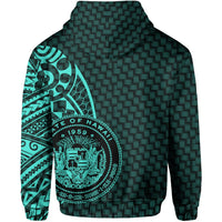 Hawaii Polynesian Zipper Hoodie Turquoise Emboss Style - Polynesian Pride