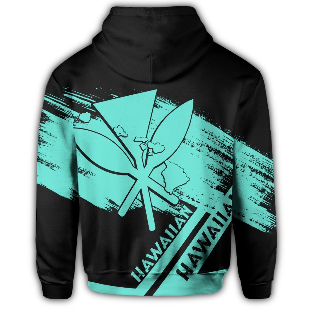 Hawaiian Map Kanaka Identifier Hoodie Zip Turquoise Brusch Style - Polynesian Pride