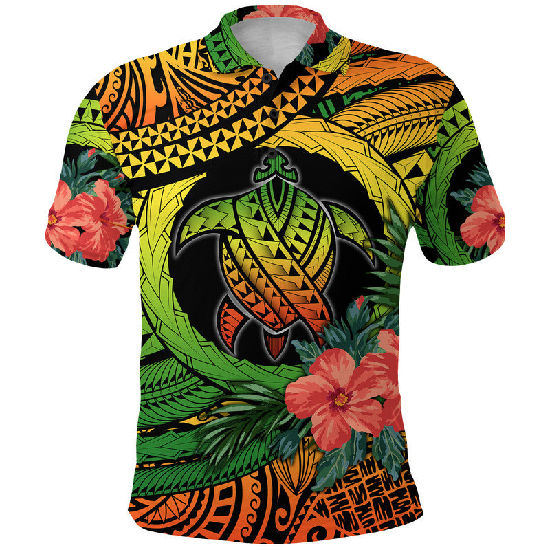 Polynesian Turtle Polo Shirt Circle Turtle Hibiscus Reggae LT9 Reggae - Polynesian Pride