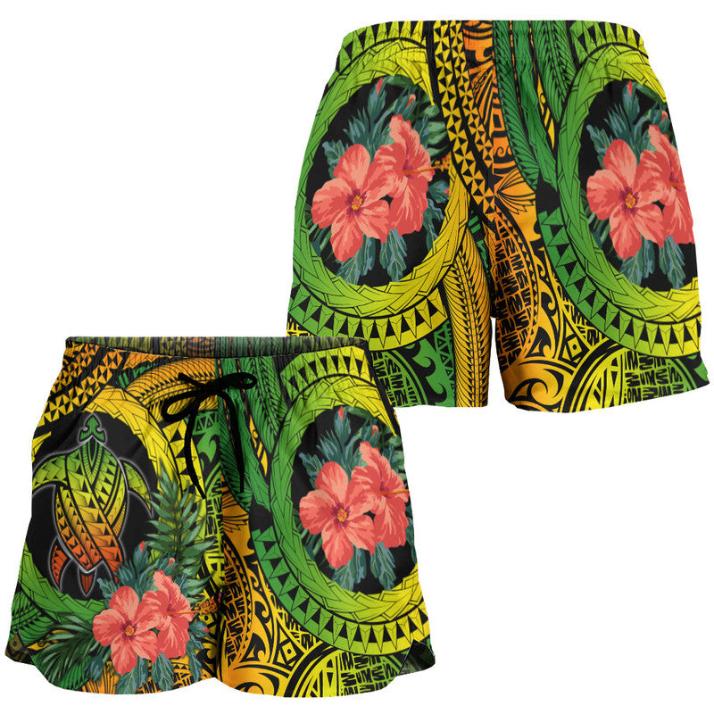 Polynesian Turtle Women Short Circle Turtle Hibiscus Reggae LT9 - Polynesian Pride