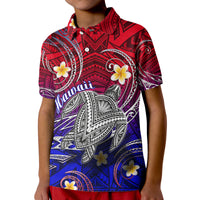 Custom Hawaii Polo Shirt Hawaiian Turtle Plumeria Mixed Polynesian Style LT9 Kid Gradient - Polynesian Pride