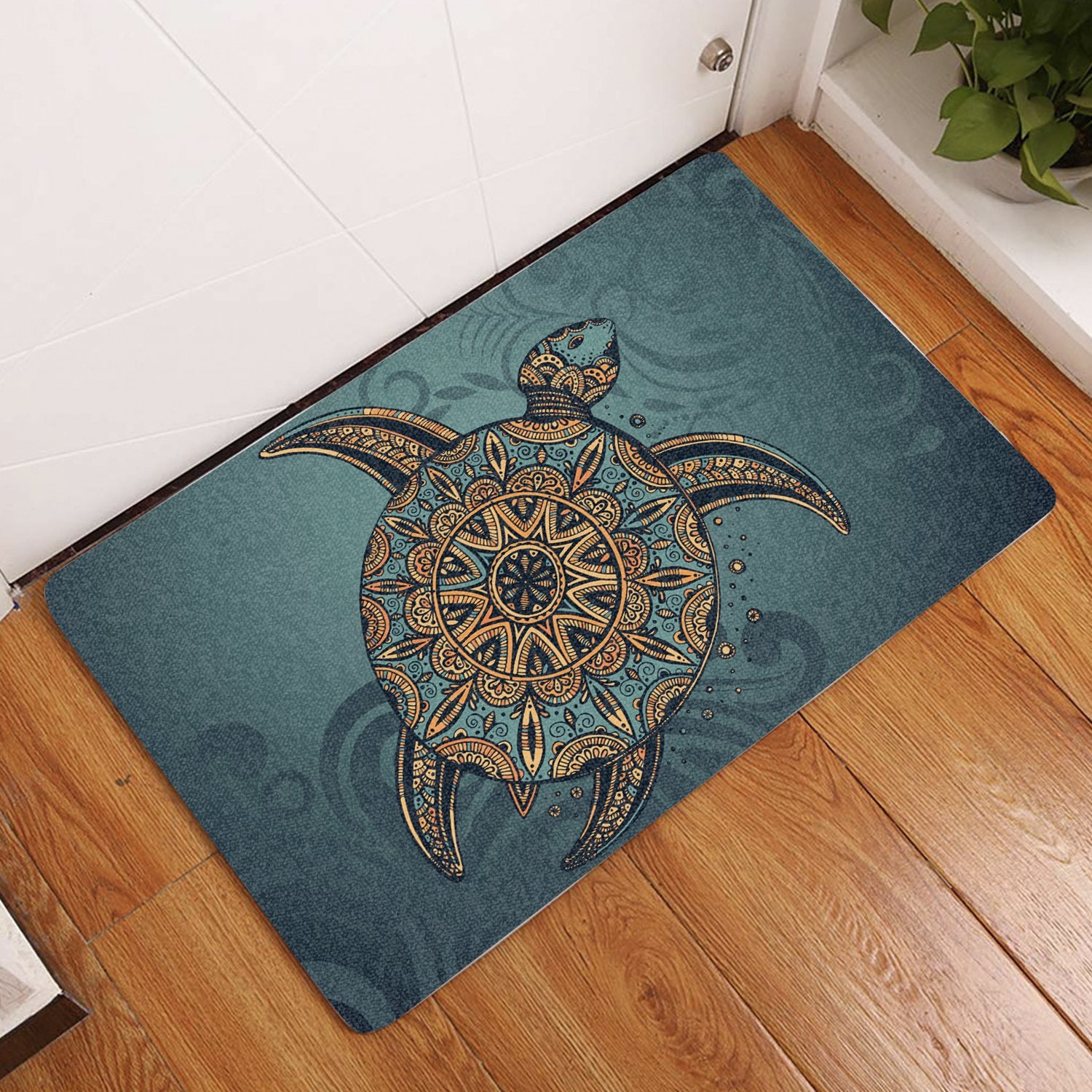 Turtle Flower Pattern Culture Door Mat AH Door Mat Black - Polynesian Pride