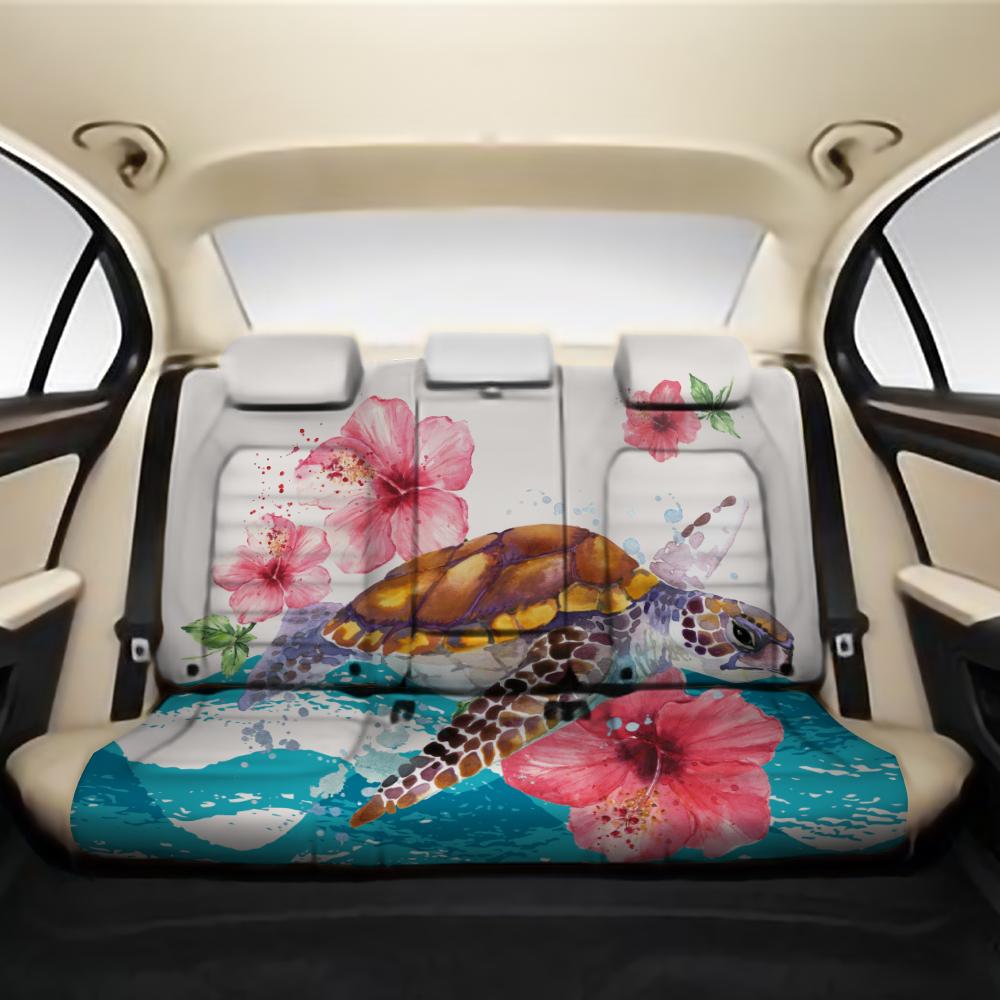 Turtle Hibiscus On Wale Back Seat Cover AH One Size Black Back Car Seat Covers - Polynesian Pride