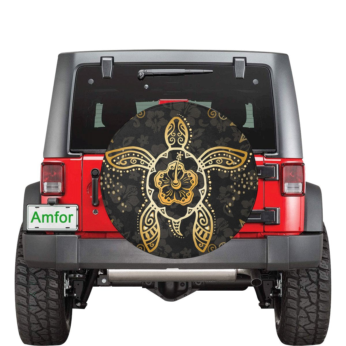 Turtle Hibiscus Yellow Spare Tire Cover AH Yellow - Polynesian Pride