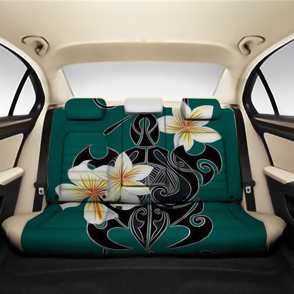 Turtle Poly Trinal Plumeria Turquoise Back Seat Cover AH One Size Black Back Car Seat Covers - Polynesian Pride