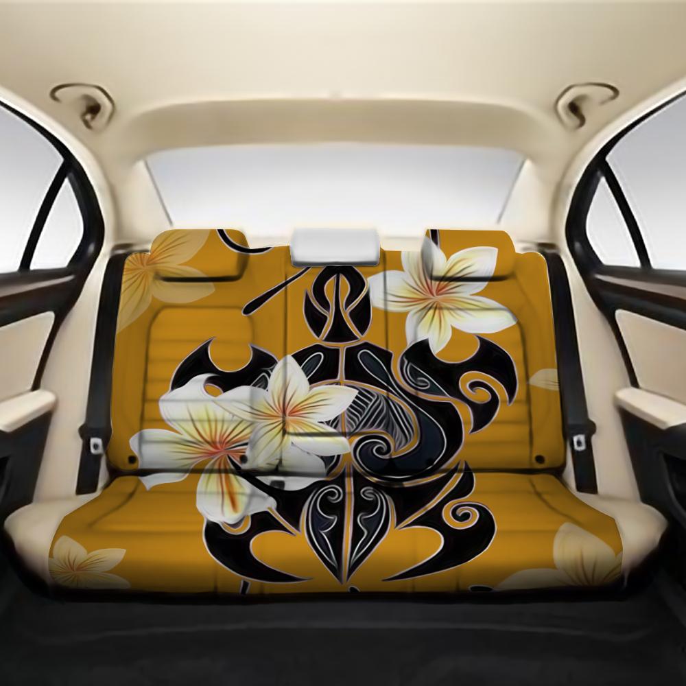 Turtle Poly Trinal Plumeria Yellow Back Seat Cover AH One Size Black Back Car Seat Covers - Polynesian Pride