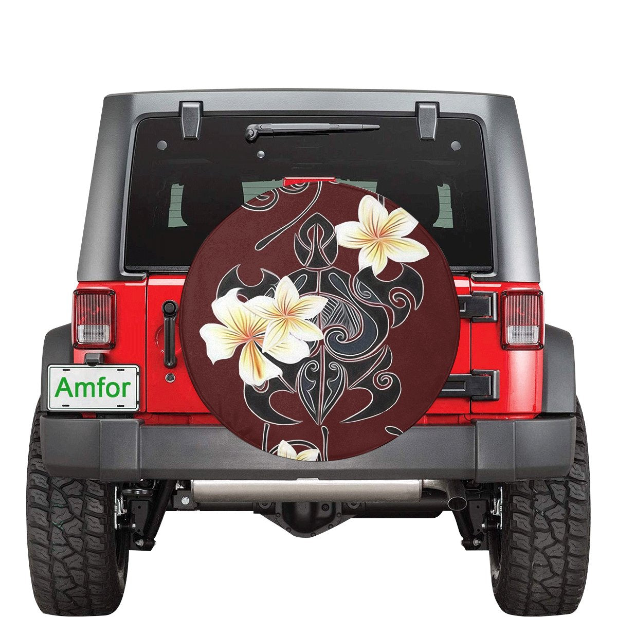 Turtle Polynesian Trinal Plumeria Red Spare Tire Cover AH Red - Polynesian Pride