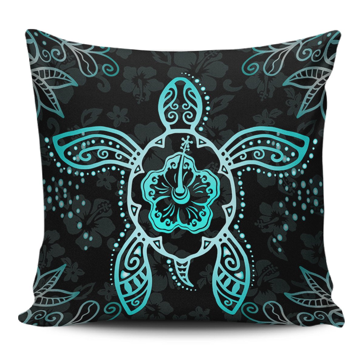 Turtle Hibiscus Blue Pillow Covers One Size Zippered Pillow Case 18"x18"(Twin Sides) Black - Polynesian Pride