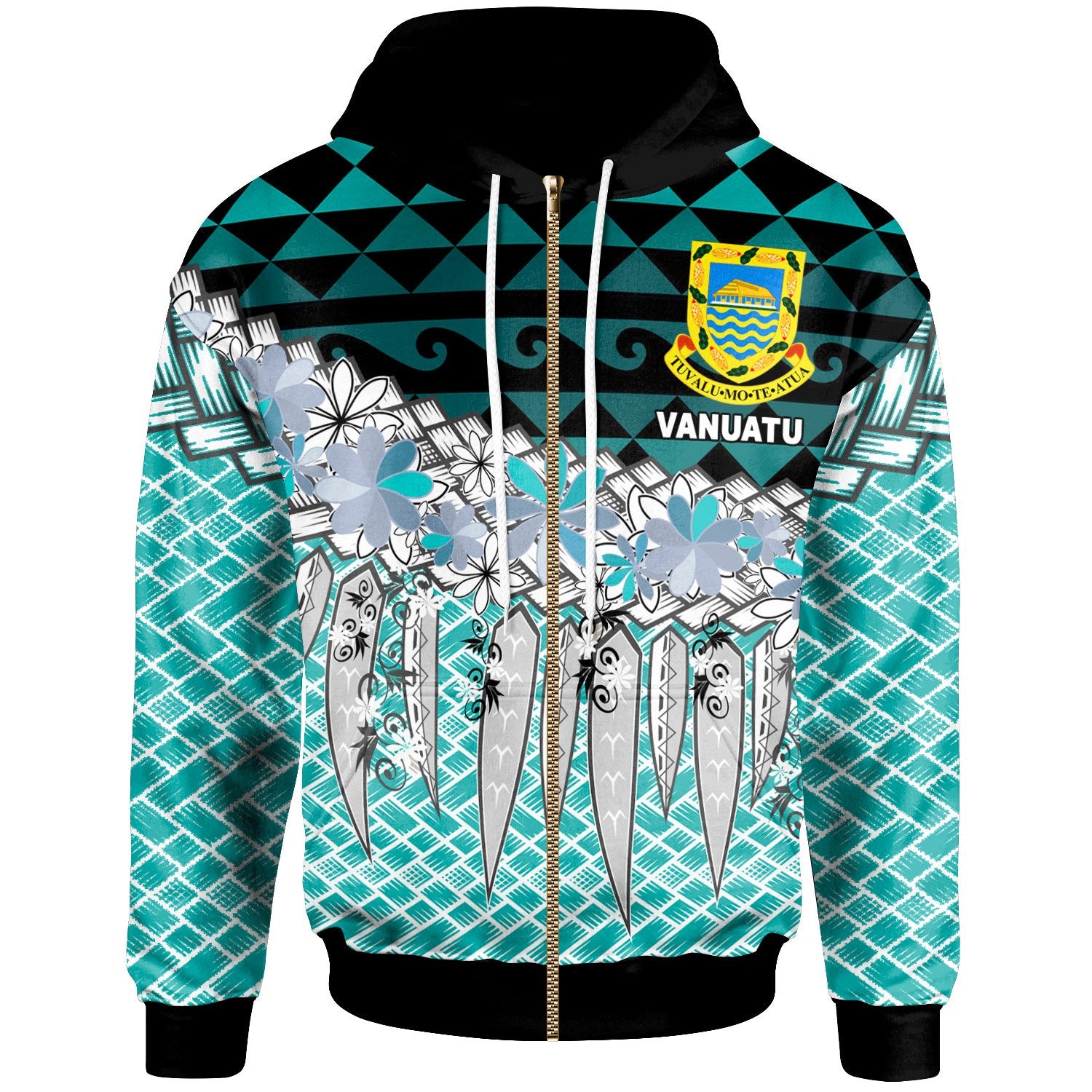 Tuvalu Zip Hoodie Coconut Leaves Weave Pattern Blue Unisex Blue - Polynesian Pride