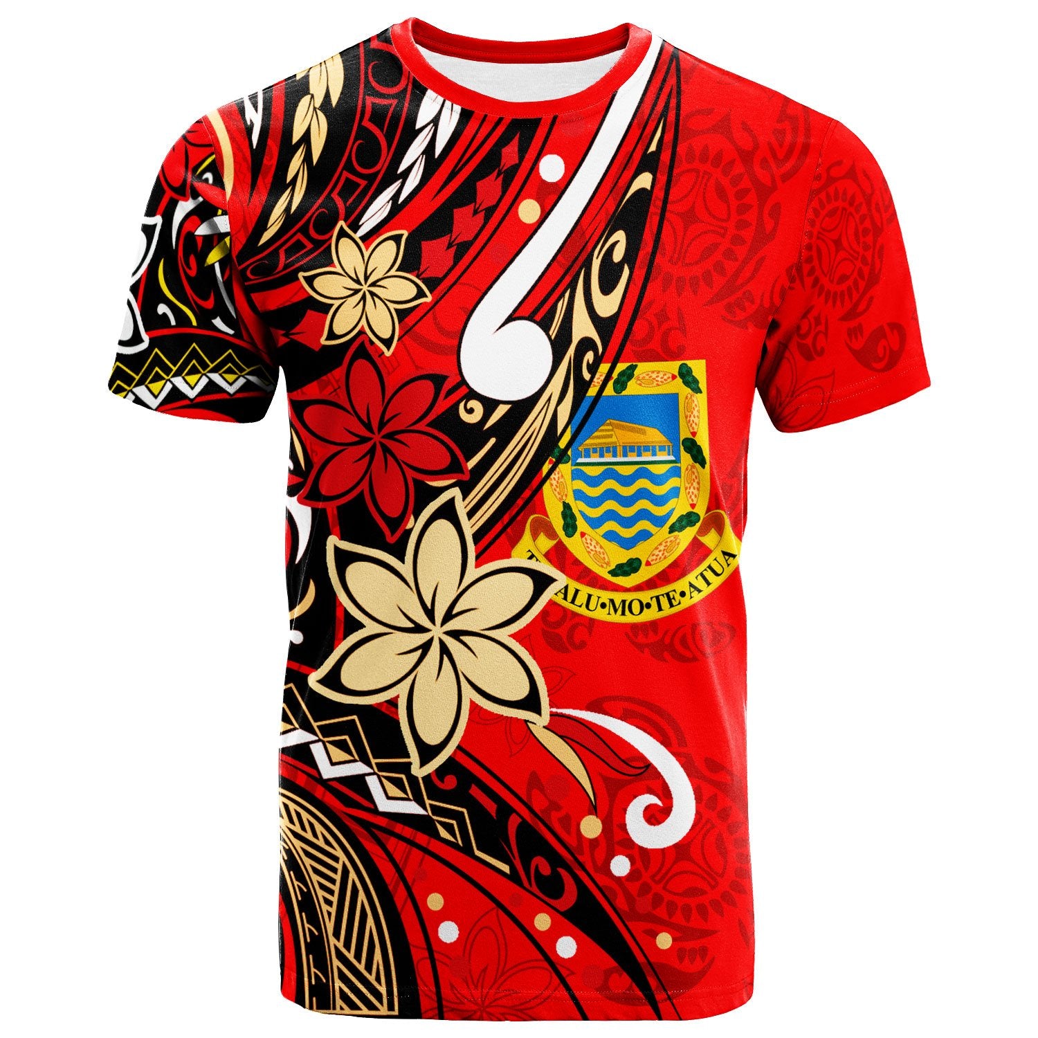 Tuvalu T Shirt Tribal Flower With Special Turtles Red Color Unisex Red - Polynesian Pride