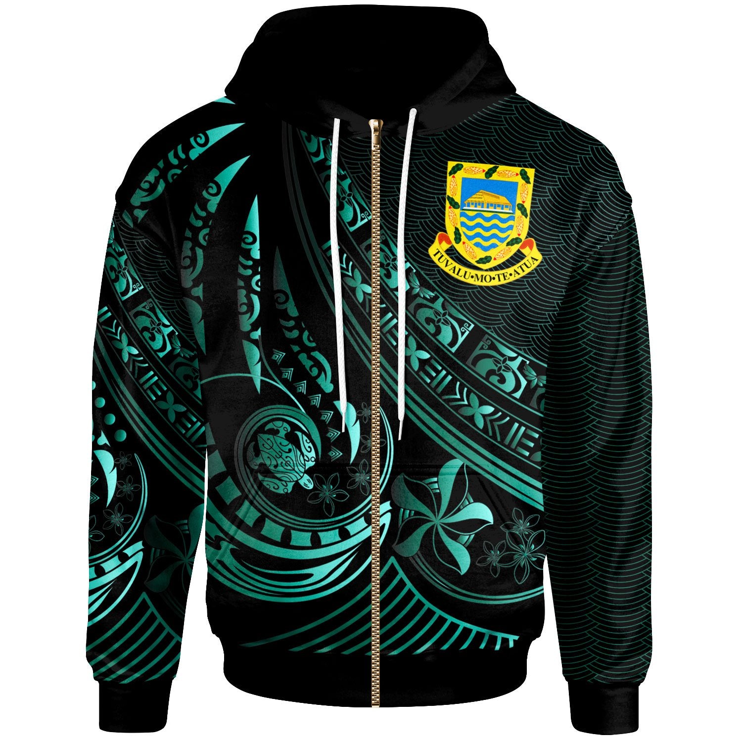 Tuvalu Zip Hoodie The Flow of The Ocean Unisex Green - Polynesian Pride