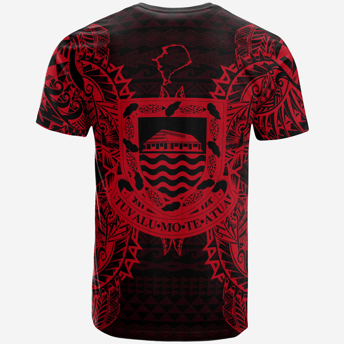 Tuvalu T Shirt Tuvaluan Coat of Arms Map Polynesian Tattoo Red - Polynesian Pride