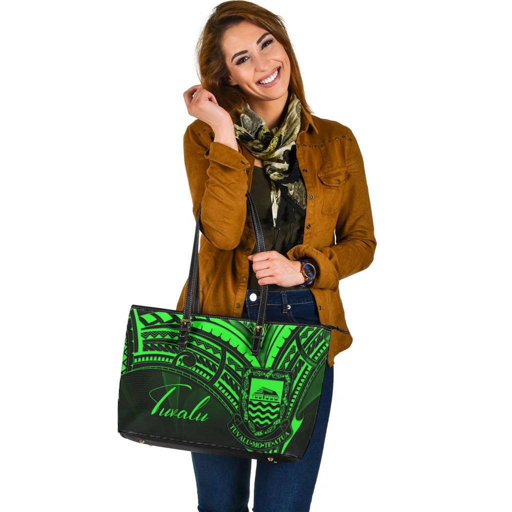 Tuvalu Leather Tote - Green Color Cross Style - Polynesian Pride
