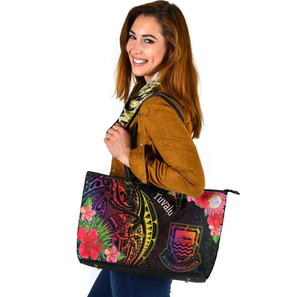 Tuvalu Leather Tote - Tropical Hippie Style Black - Polynesian Pride