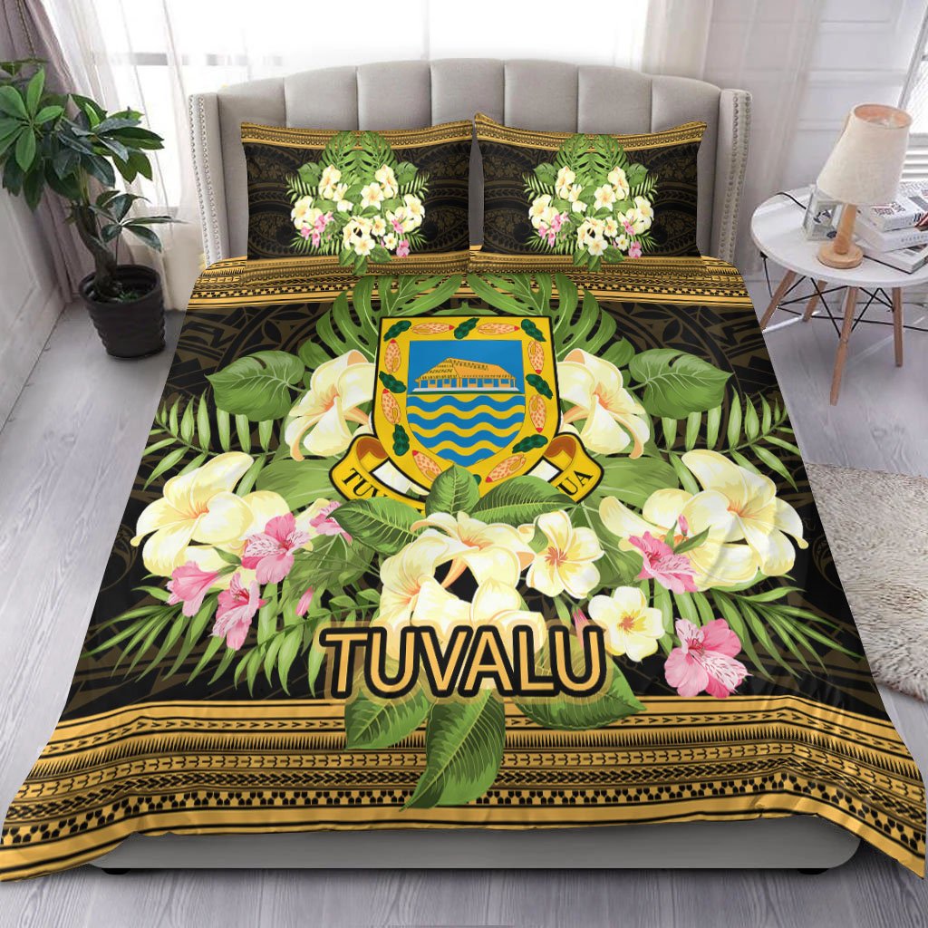 Tuvalu Bedding Set - Polynesian Gold Patterns Collection Black - Polynesian Pride