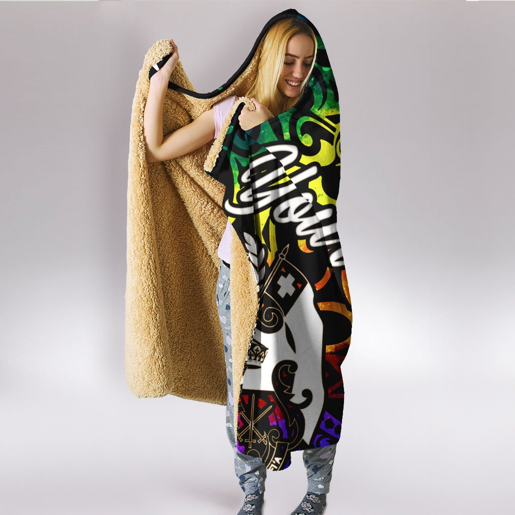 Tuvalu Custom Personalised Hooded Blanket - Rainbow Polynesian Pattern - Polynesian Pride