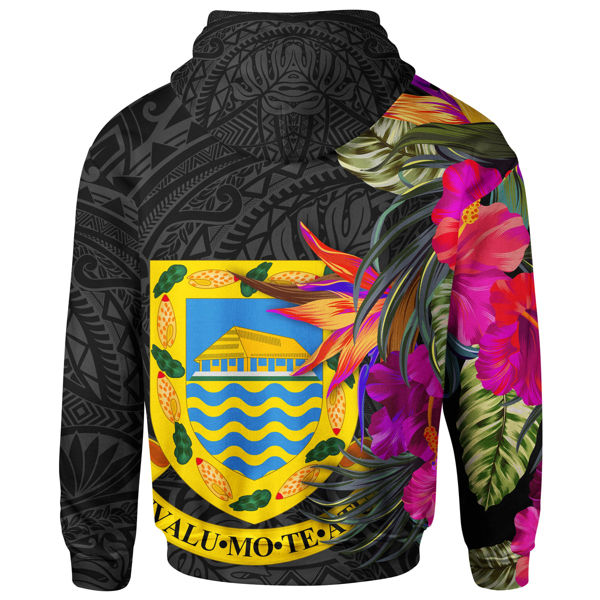 Tuvalu Hoodie Hibiscus Polynesian Pattern - Polynesian Pride