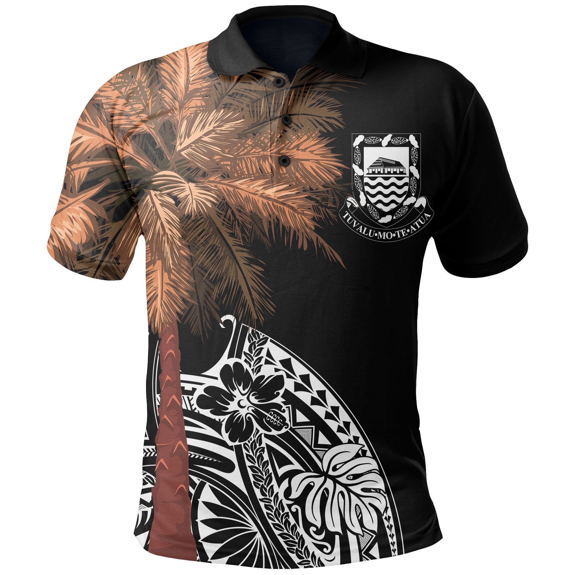 Tuvalu Polo Shirt Polynesian Palm Tree Black Unisex Black - Polynesian Pride