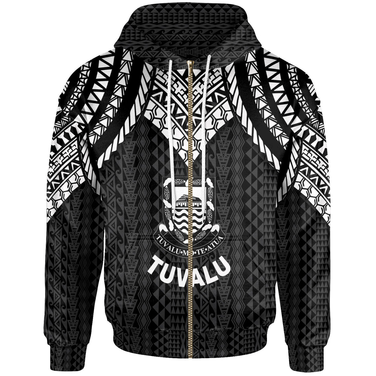Tuvalu Zip up Hoodie Polynesian Armor Style Black Unisex Black - Polynesian Pride