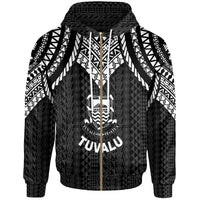 Tuvalu Zip up Hoodie Polynesian Armor Style Black Unisex Black - Polynesian Pride