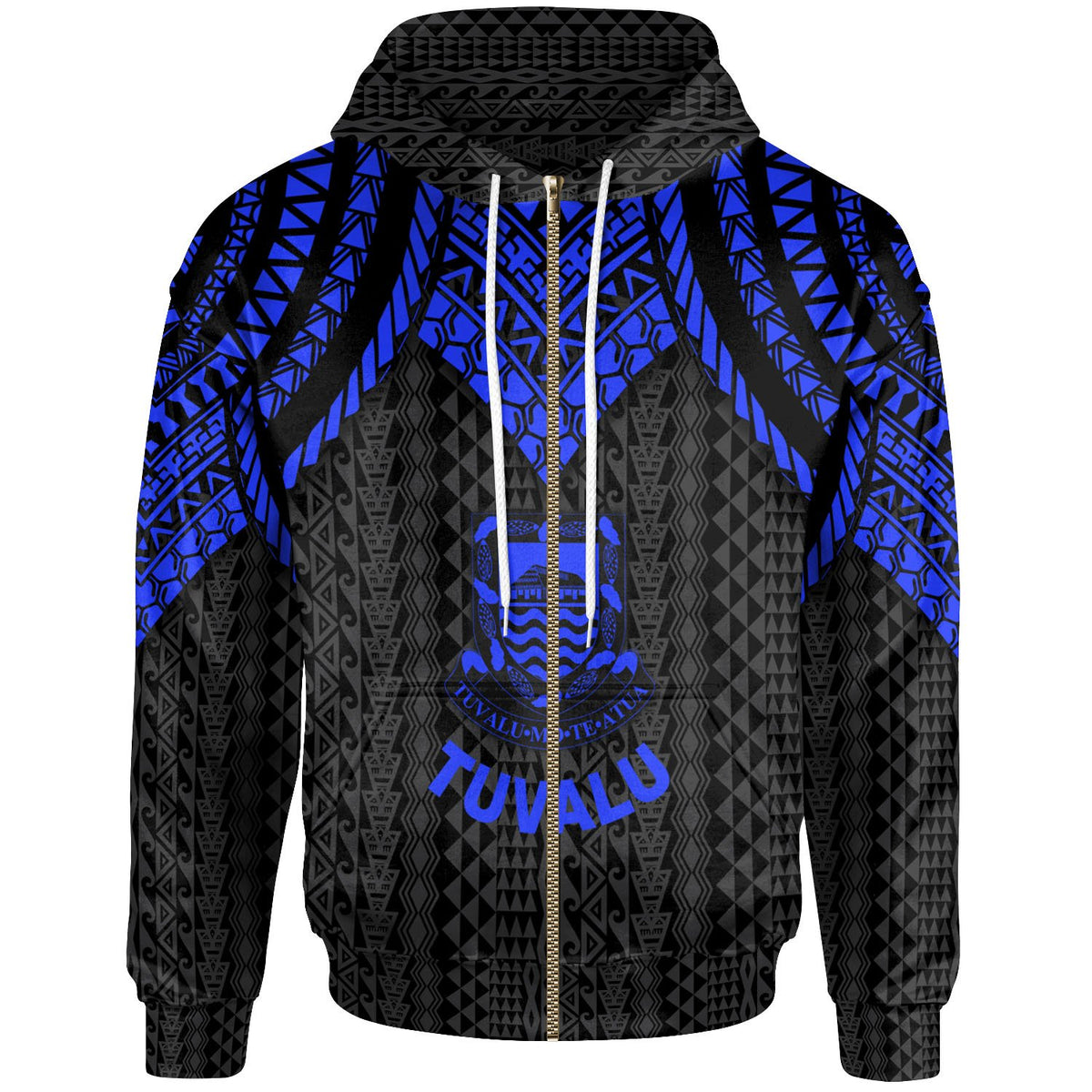 Tuvalu Zip up Hoodie Polynesian Armor Style Blue Unisex Blue - Polynesian Pride