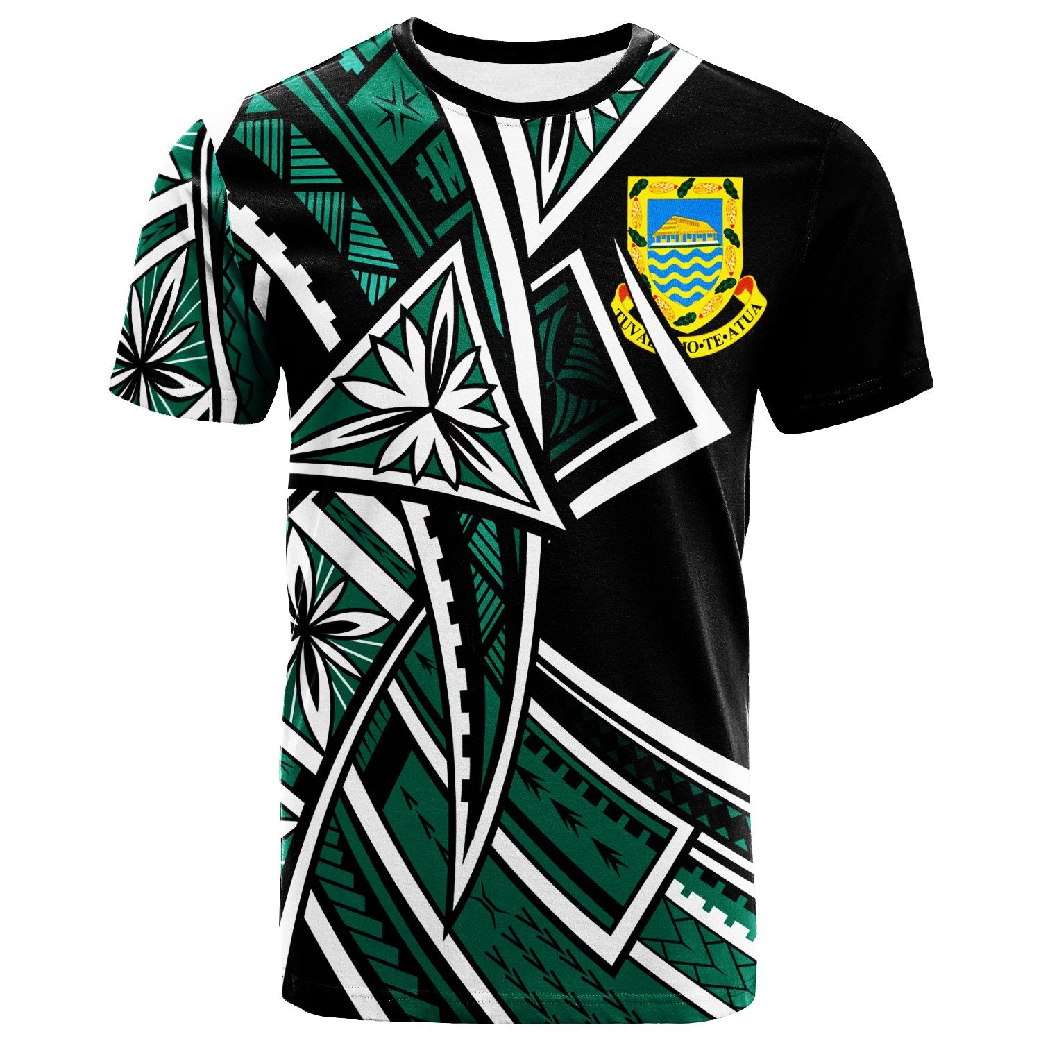 Tuvalu T Shirt Tribal Flower Special Pattern Green Color Unisex Green - Polynesian Pride