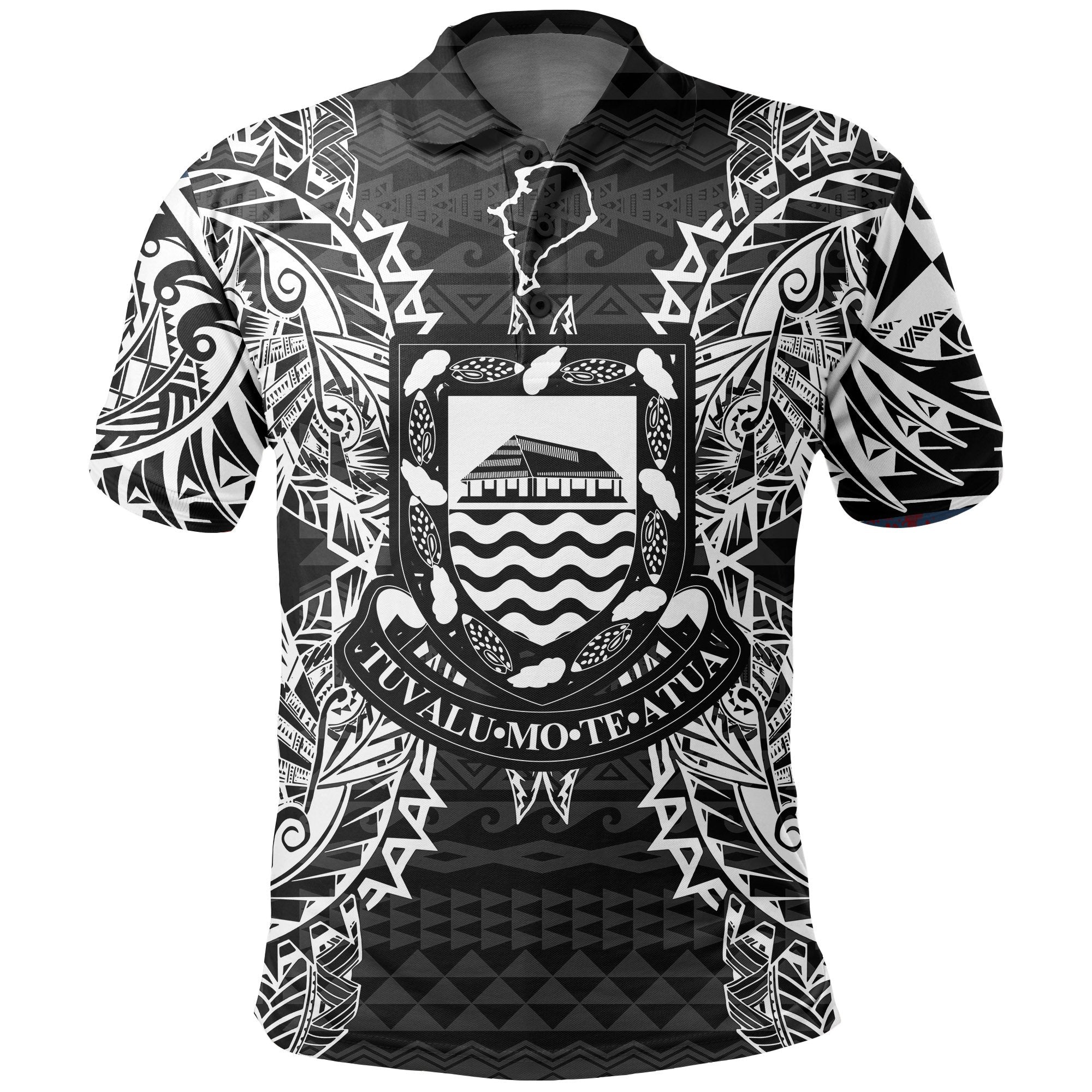 Tuvalu Polo Shirt Tuvalu Coat Of Arms Map Polynesian Tattoo Black Unisex Black - Polynesian Pride